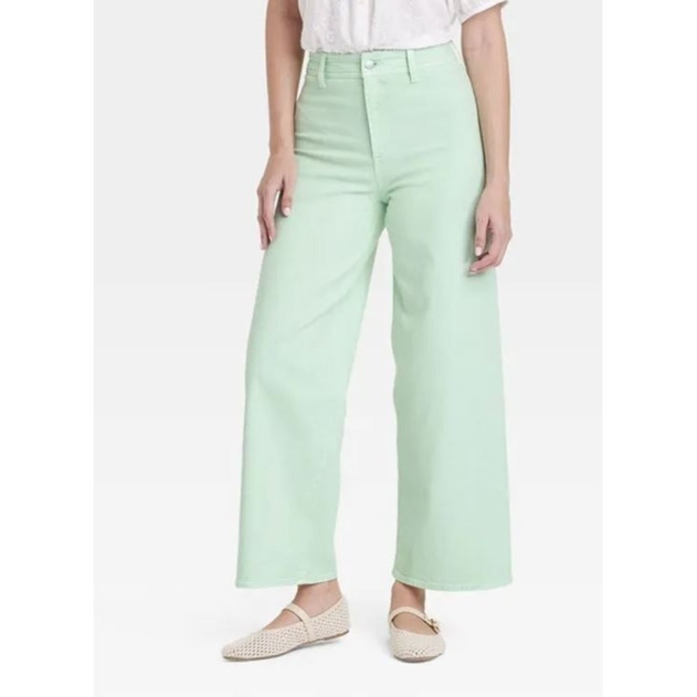 Universal Thread Women's High Rise Sailor Wide Leg Ankle Jeans in Green Size 12 - Picture 2 of 9